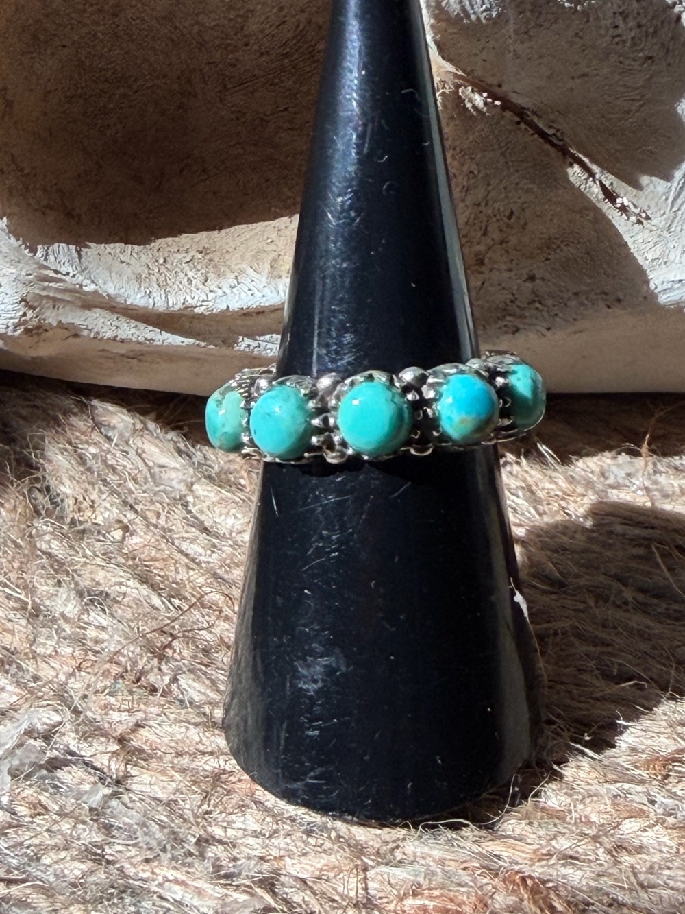 Turquoise Infinity Stone Sterling Silver Cluster Ring - Turquoise